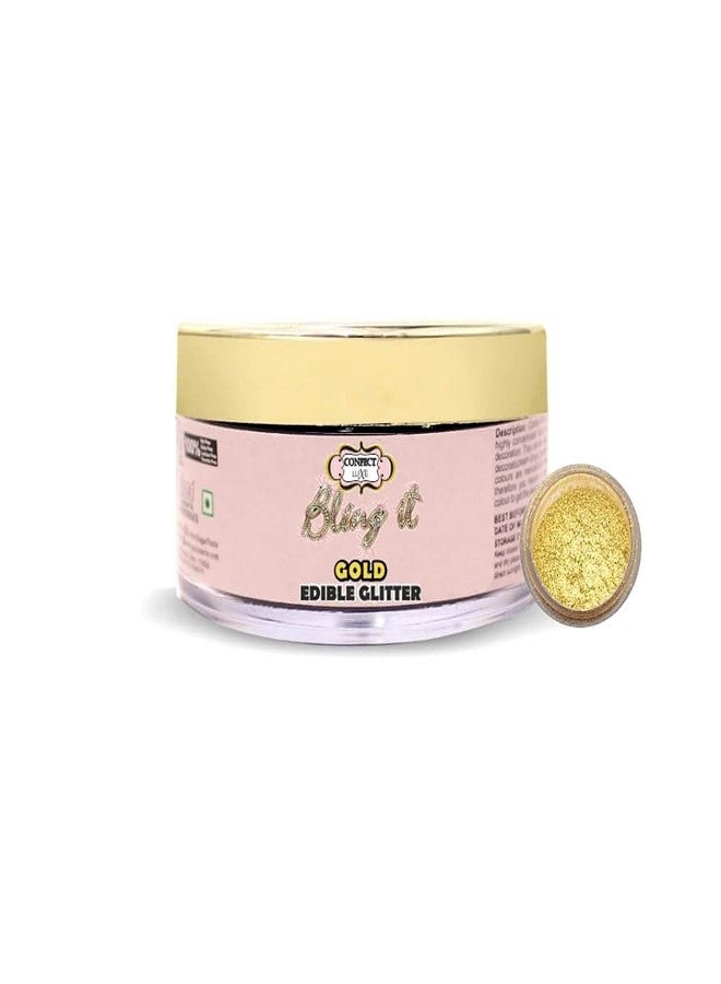 Confect Edible Gold Bling It Glitter | Fine Edible Dust for Cakes, Chocolates & Desserts | Food-Safe Shimmer Powder for Cake Decorating (15ml) - Image 1